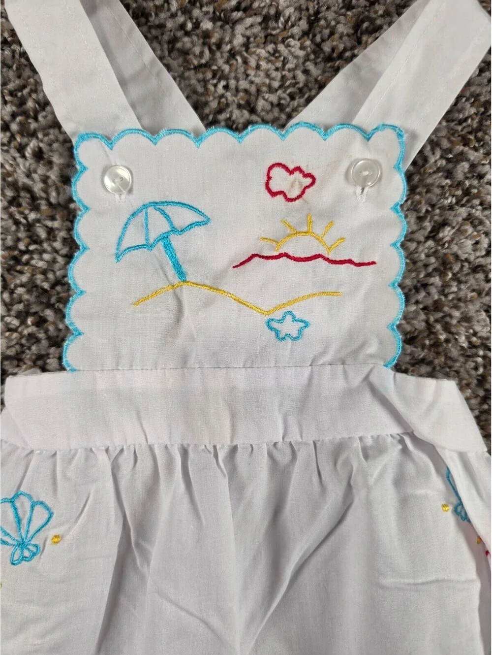 Vintage Mayfair Baby Girls Sz 18M Bubble Romper White Embroidered Beach Theme